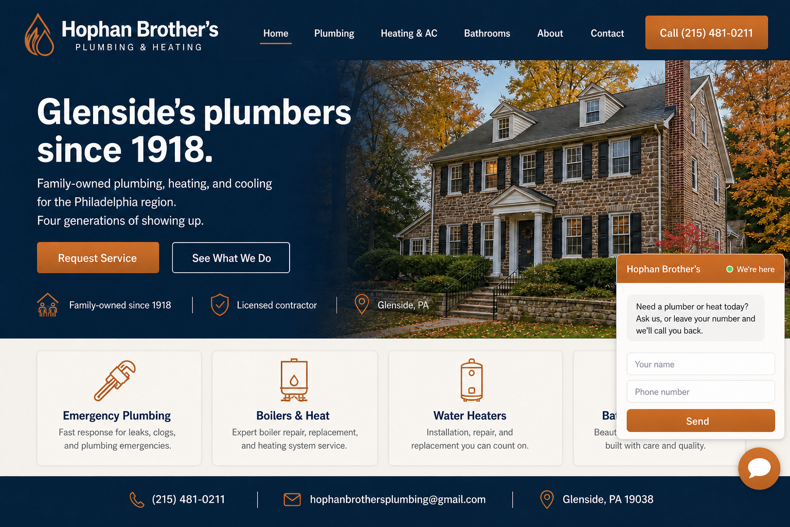 Homepage mock for a Glenside plumber
