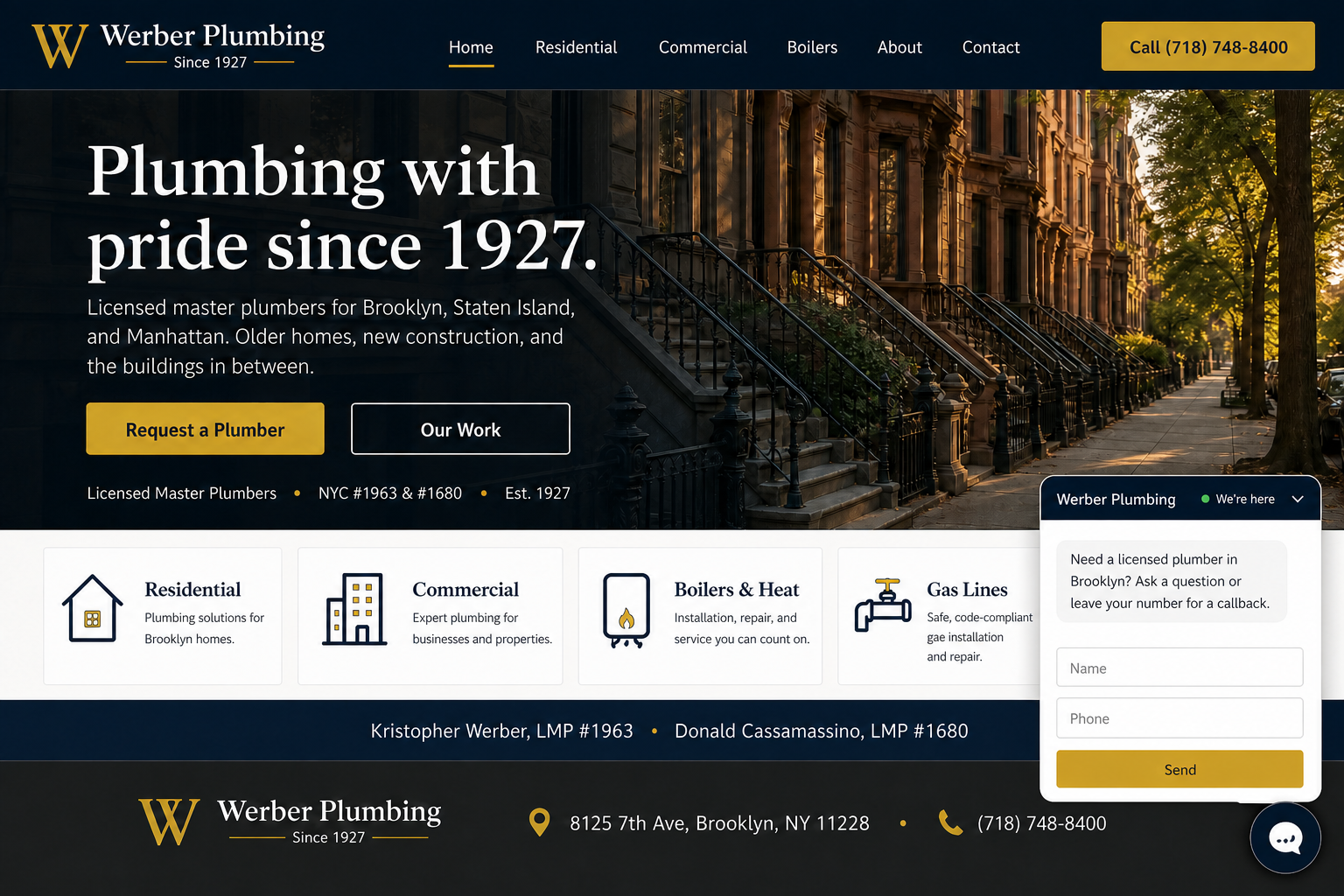 Homepage mock for a Brooklyn plumber